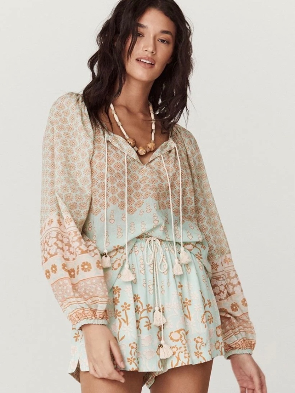Spell Sweet Nothings Balloon Sleeve Blouse Peppermint Color Organic Cotton
